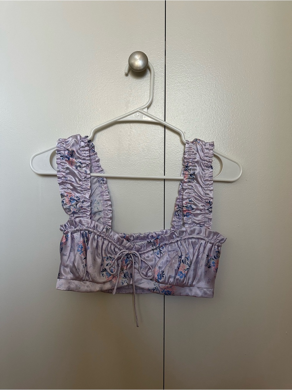 REVOLVE Lilac Floral Ruffle Crop Top
